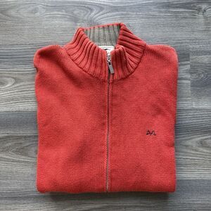 Vintage Thomas Burberry Zip Up Cardigan Sweater Men's Size M Orange Knit Luxury